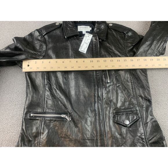FRAME Denim Lamb Skin Moto Motorcycle Leather Biker Jacket Size Small - Picture 6 of 9